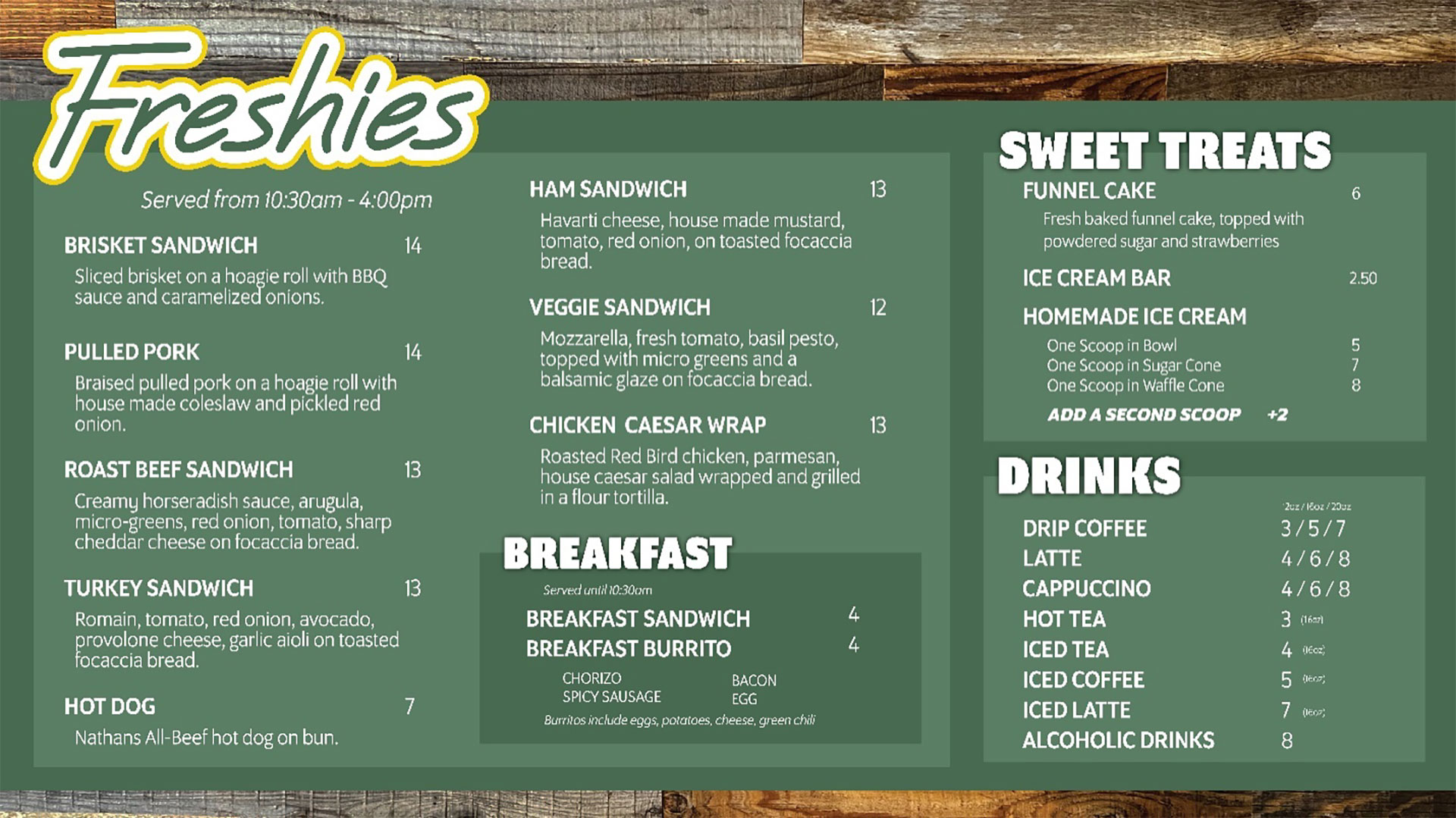 Freshies Menu